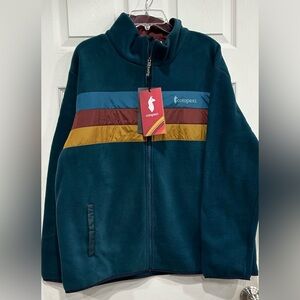 Cotopaxi Men's XL Teca Fleece Full-Zip Jacket Skyfire Blue Stripes Rust NWT